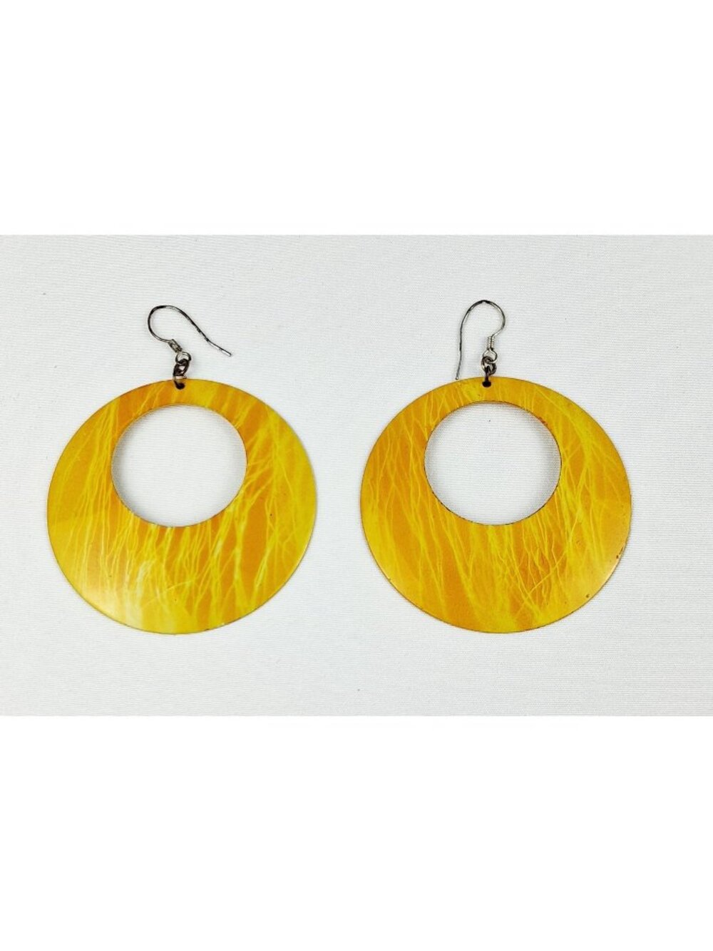 Yellow Circular Drop Earrings With Swirl Pattern - Lightweight & Stylish For Cas